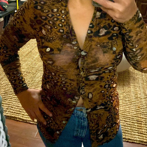 S Line black label leopard print button down shirt - Picture 1 of 9